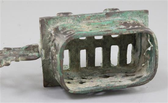 A Chinese archaic bronze brazier, Eastern Han dynasty, 25-220 A.D., 18.5cm long, 9.5cm high